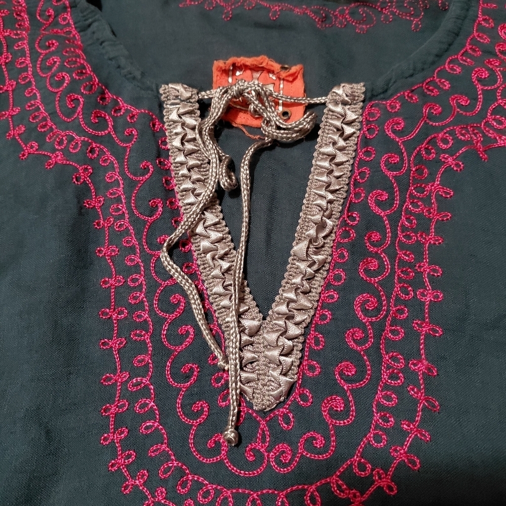 Free People Blue & Pink Boho Embroidered Ribbon Top Size XS - Picture 4 of 8